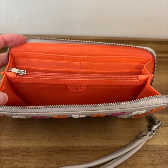 Fossil Marlow Gray Orange Purple White Patchwork Zip Around Clutch Wallet - Picture 8 of 8
